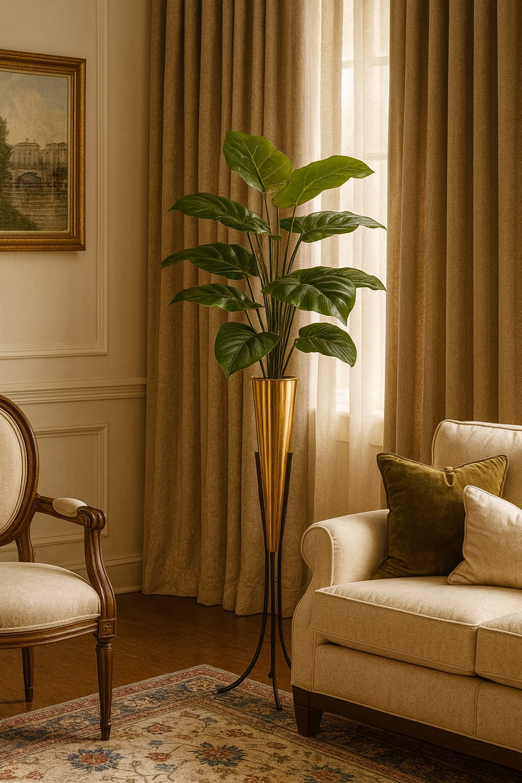 Indoor Plant with Golden Cone Style Pot