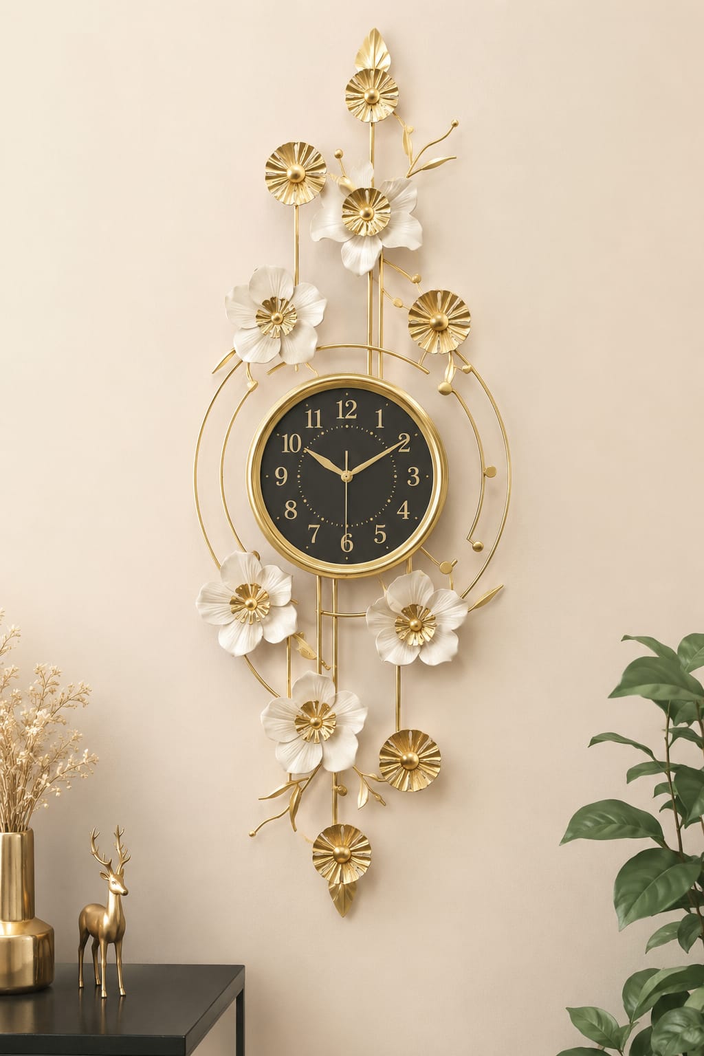 Luxury Floral Metal Wall Clock– 3D