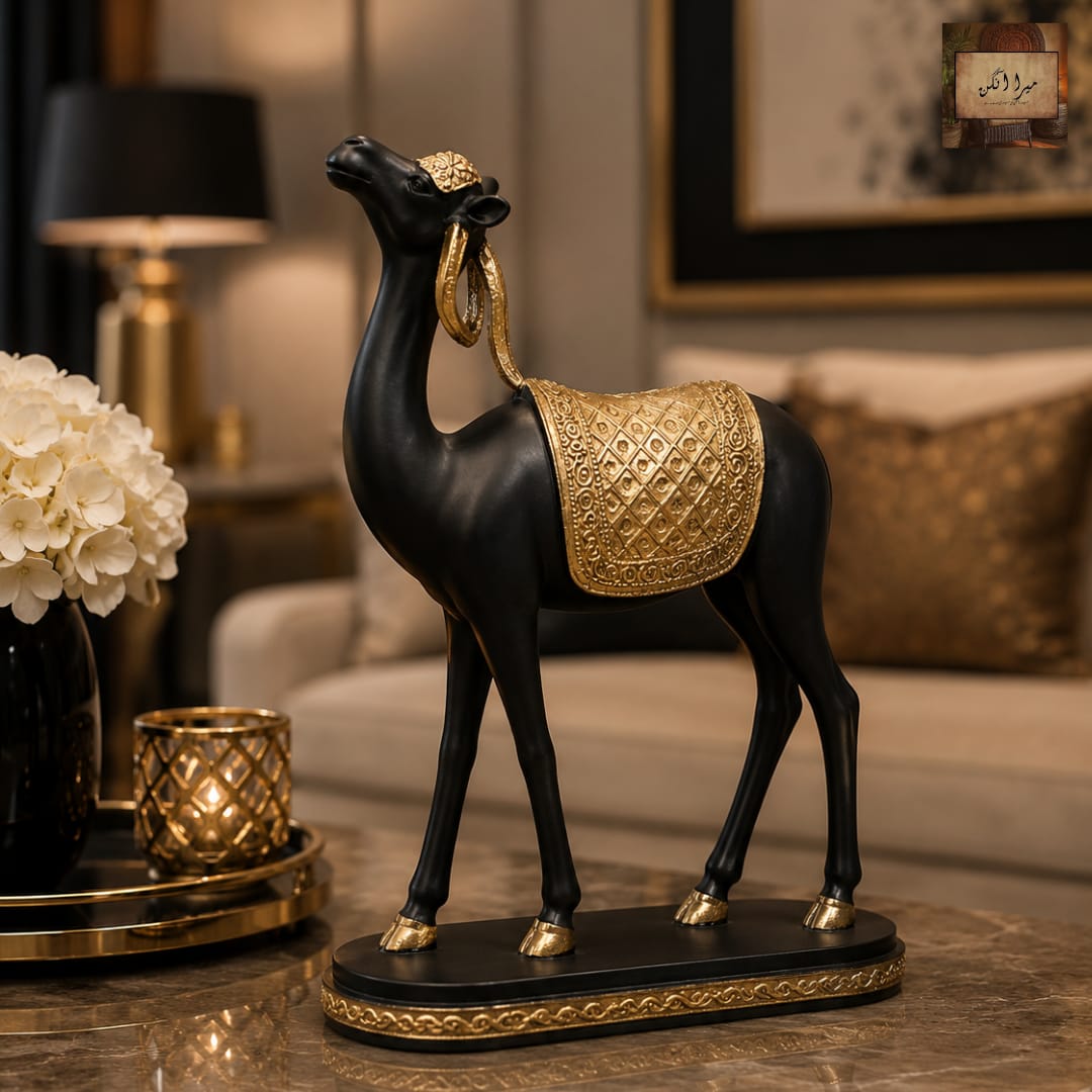 Luxury Black & Gold Camel Statue
