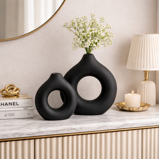Modern Hollow Donut Vase Set– Ceramic Vases for Luxury Home