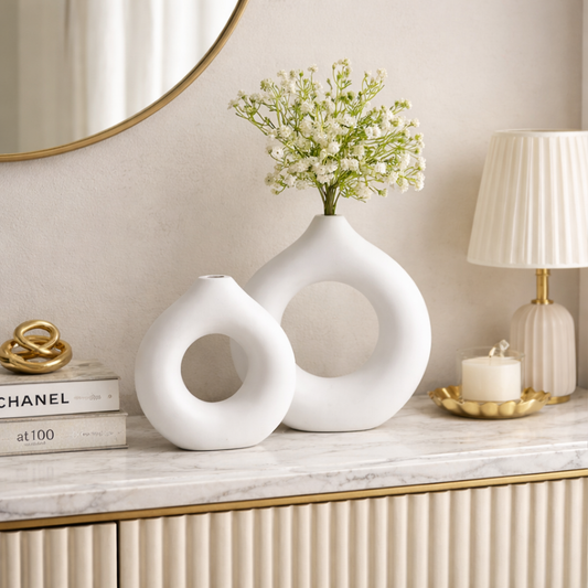 Modern Hollow Donut Vase Set– Ceramic Vases for Luxury Home