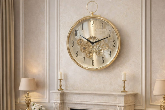Luxury Gold Gear Wall Clock – Mechanical Scrolling Machine