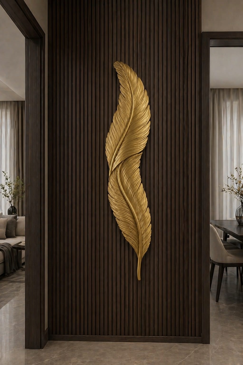 Luxury Gold Feather Wall Art (Without LED)