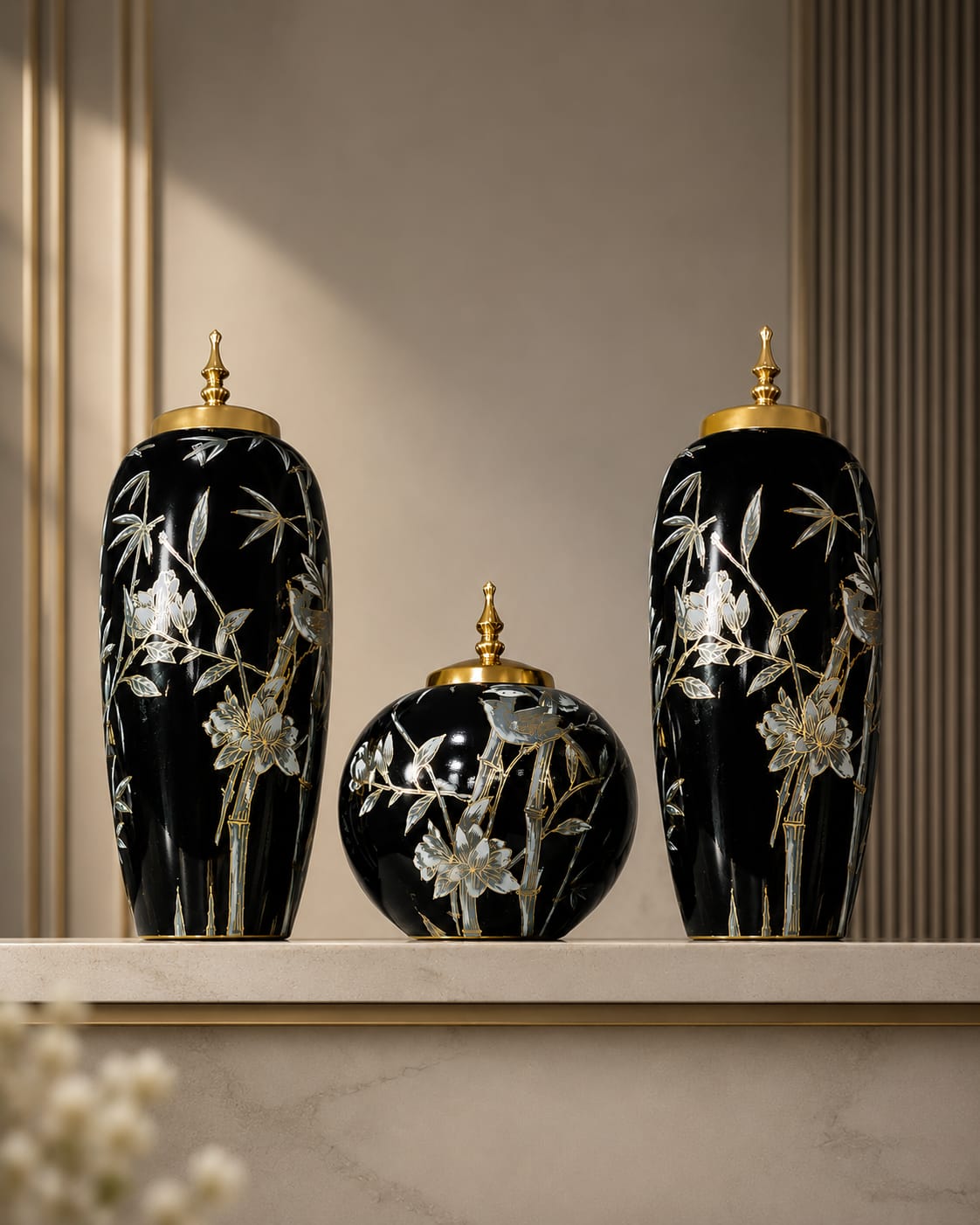 Classic Noir Storage Jars with Artistic Gold Finish