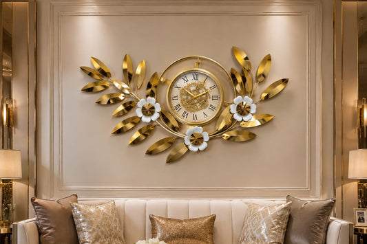 Luxury Floral Metal Wall Clock– 3D