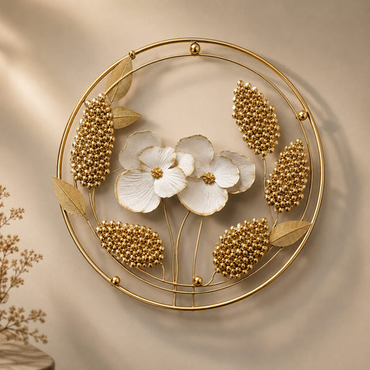Decorative Floral Metal Wall Art– 3D Gold Leaf