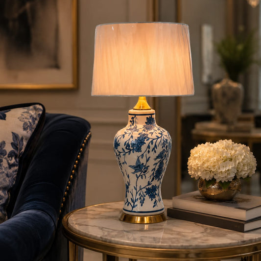 Artisan Hand-Painted Ceramic Table Lamp (Pair)