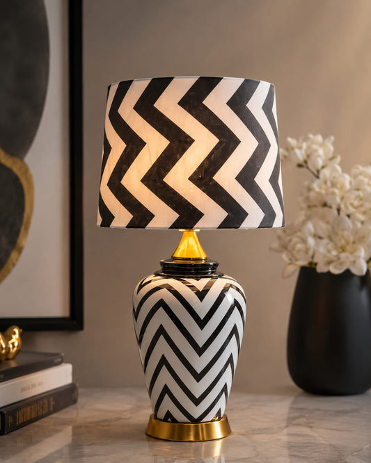 Monochrome Chevron Ceramic Table Lamp(Pair)