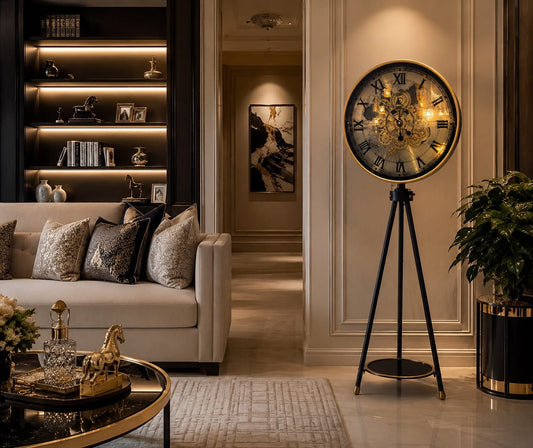 Luxury Vintage Tripod Floor Clock – Black & Gold