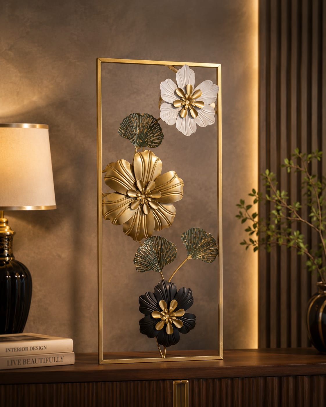 3D Gold & Black Metal Floral Frame