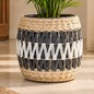 Pure Jute Barrel Planter Basket – Charcoal & White Geometric Floor Pot