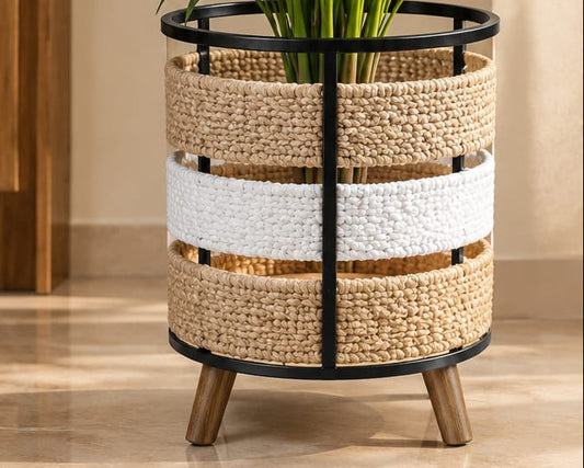 Jute Planter Basket with Metal Frame & Wooden Legs