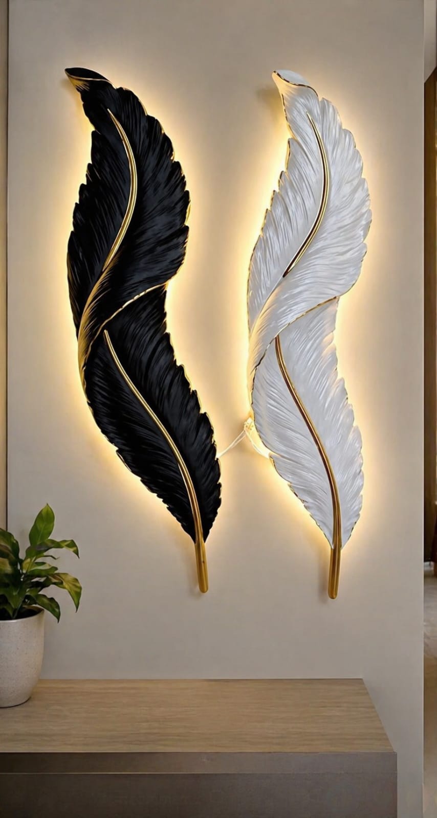Luxury Gold Feather Wall Art (Without LED)