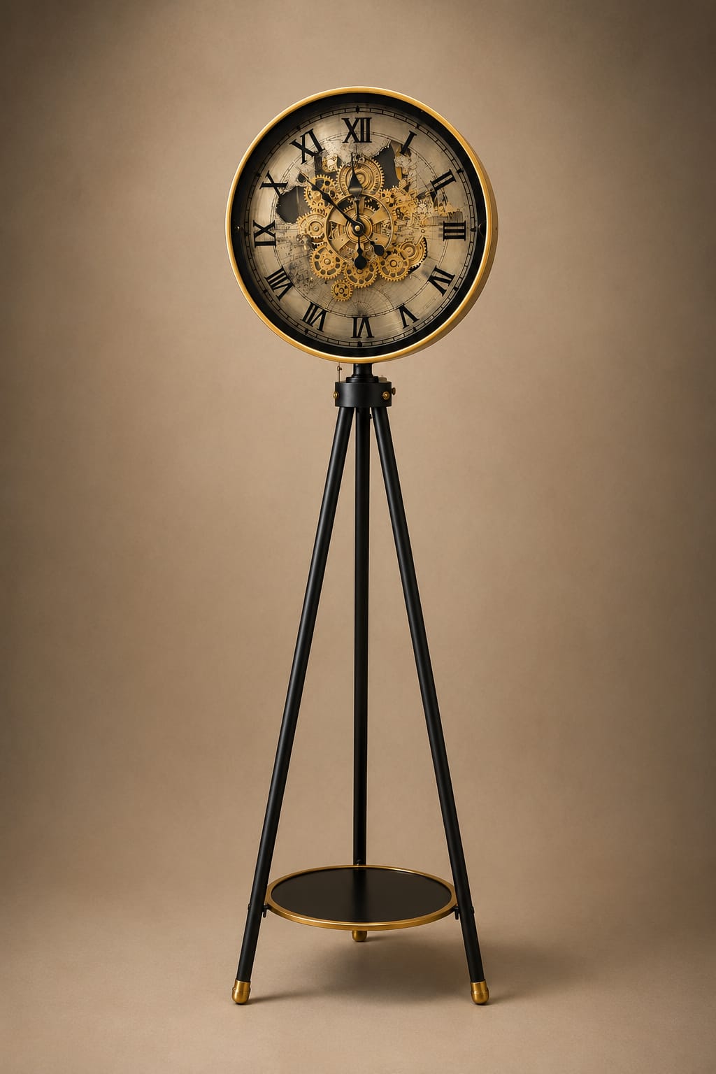 Luxury Vintage Tripod Floor Clock – Black & Gold