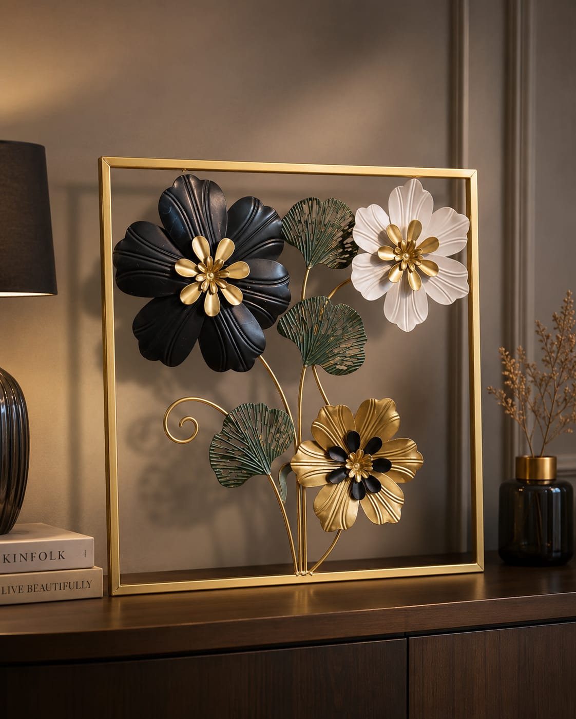 3D Gold & Black Metal Floral Frame