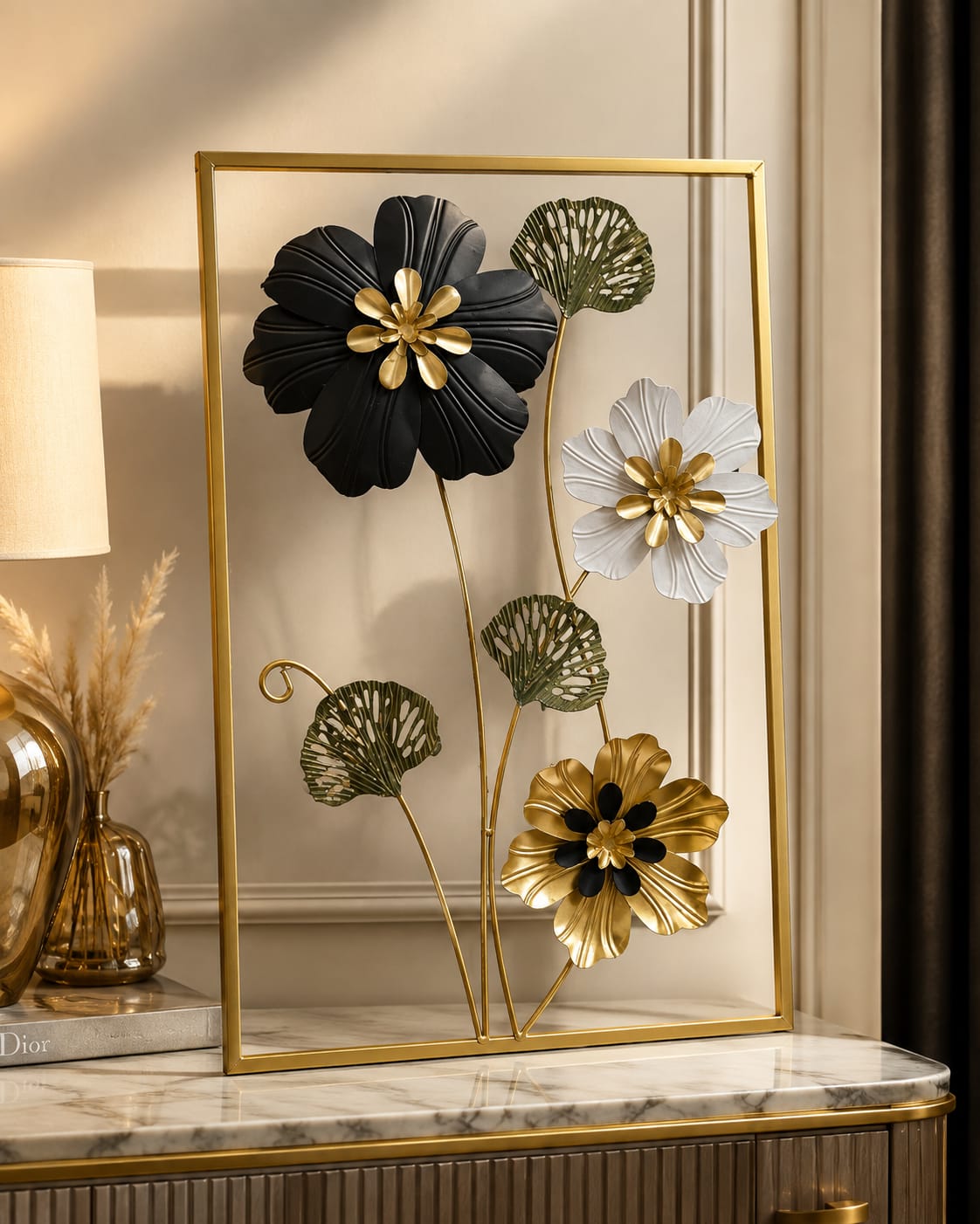 3D Gold & Black Metal Floral Frame