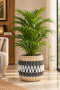 Pure Jute Barrel Planter Basket – Charcoal & White Geometric Floor Pot