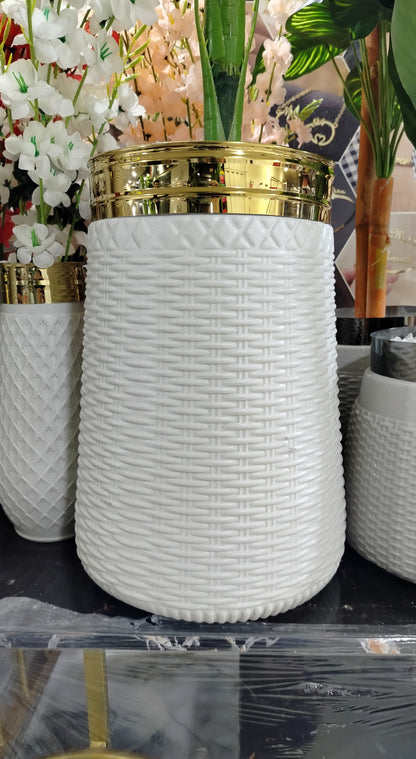 Textured Tall Planter with  Green